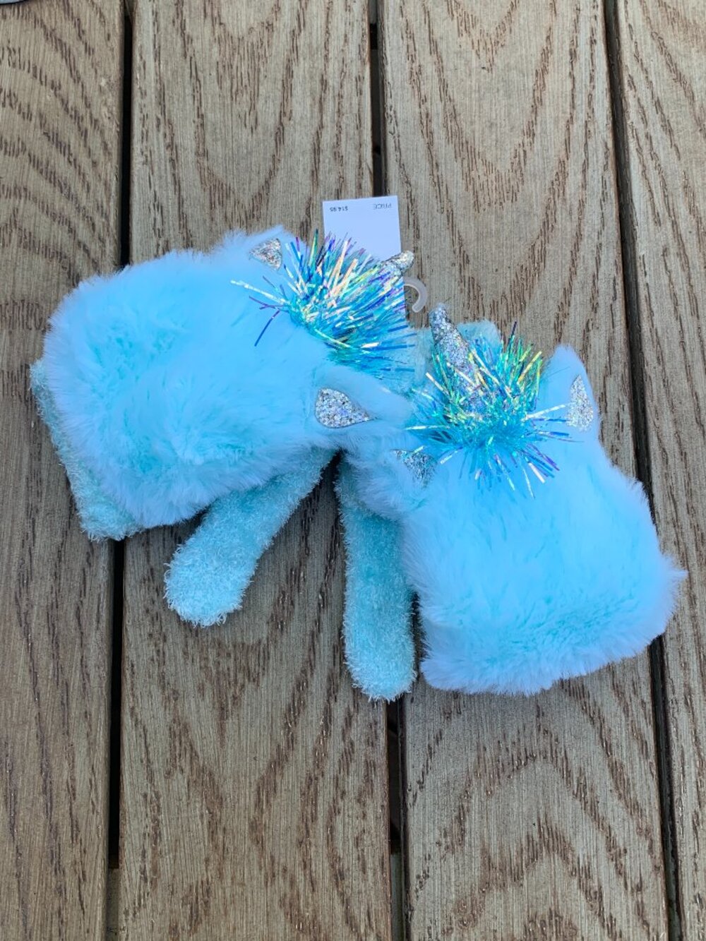 Justice Fuzzy Fingerless Faux Fur Mittens with Unicorn Covering  NWT